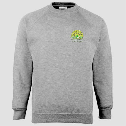 Grey Childs Crew neck sweatshirt, embroidered with School logo