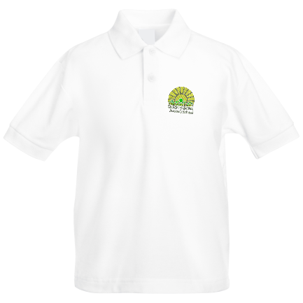 White polycotton Childs Poloshirt embroidered with School logo